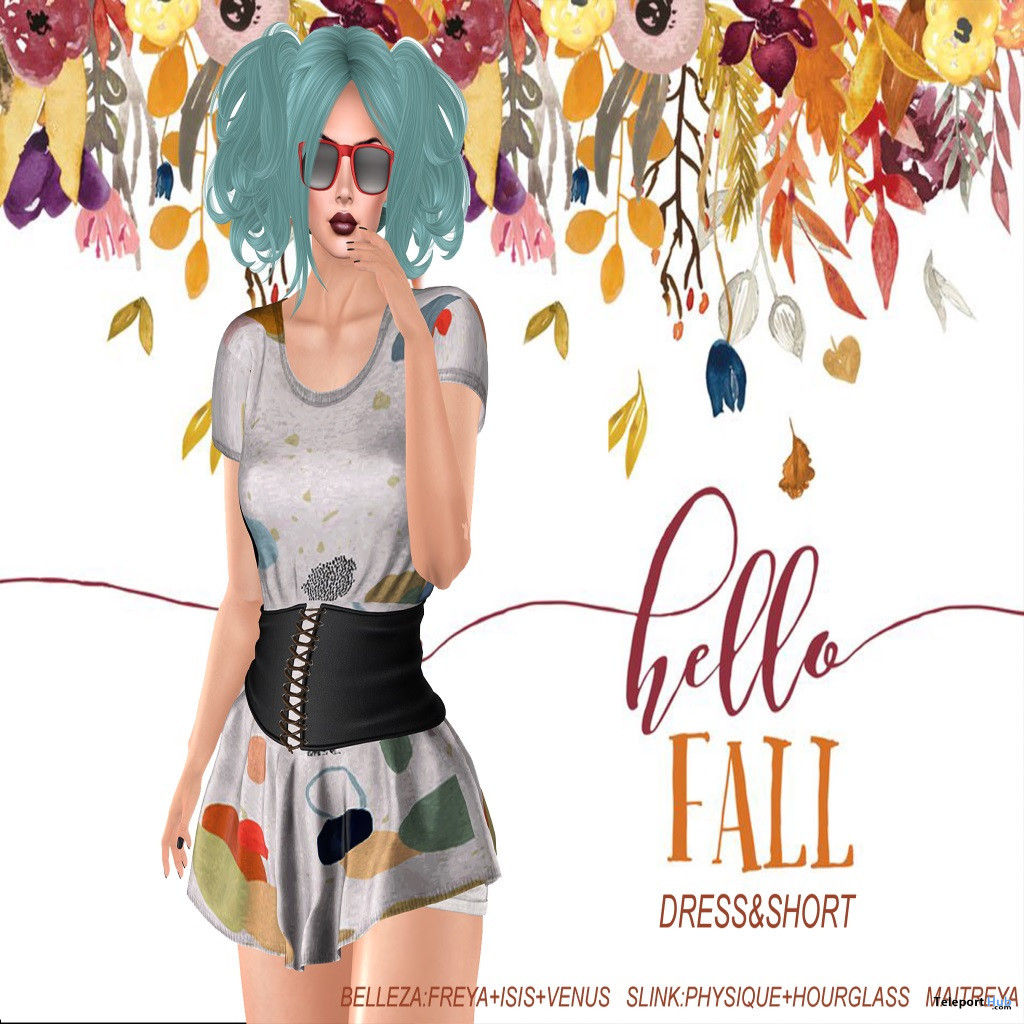 Hello Autumn Dress & Shorts November 2022 Group Gift by GGVG Fashion - Teleport Hub - teleporthub.com