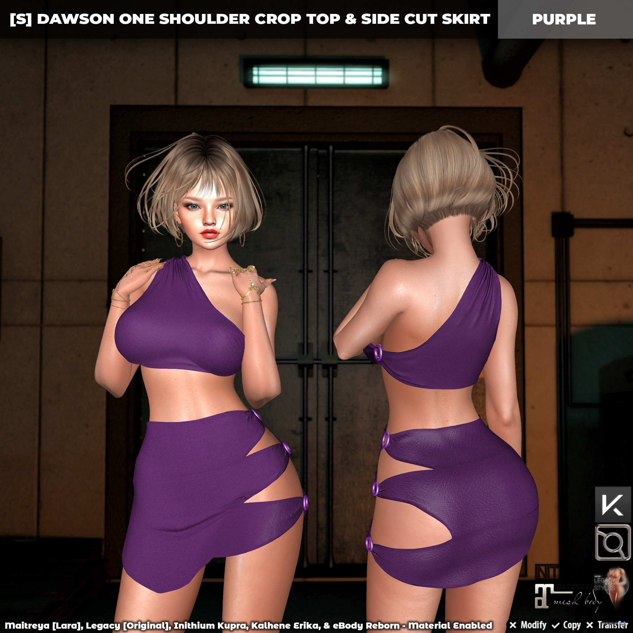New Release: [S] Dawson One Shoulder Crop Top & Side Cut Skirt by [satus Inc] - Teleport Hub - teleporthub.com