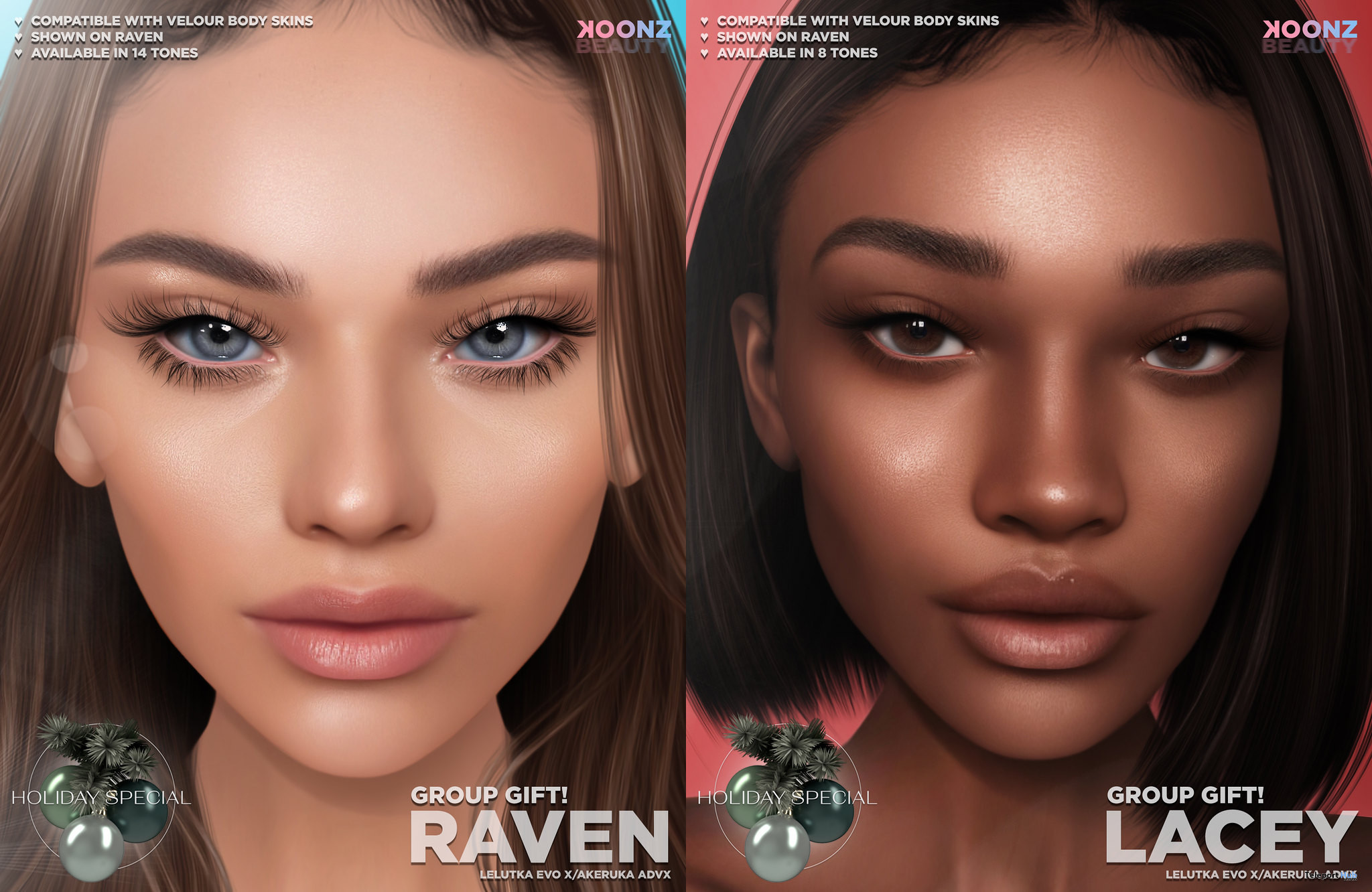 Lacey & Raven Skin Fatpack December 2022 Group Gift by KOONZ Beauty - Teleport Hub - teleporthub.com