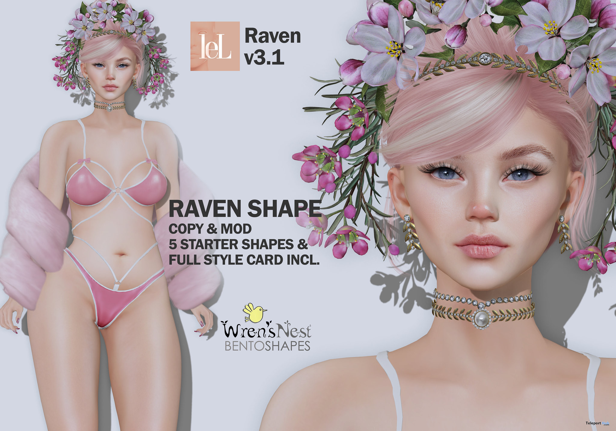 Raven Shape For Lelutka EvoX Raven December 2022 Group Gift by Wren's Nest - Teleport Hub - teleporthub.com