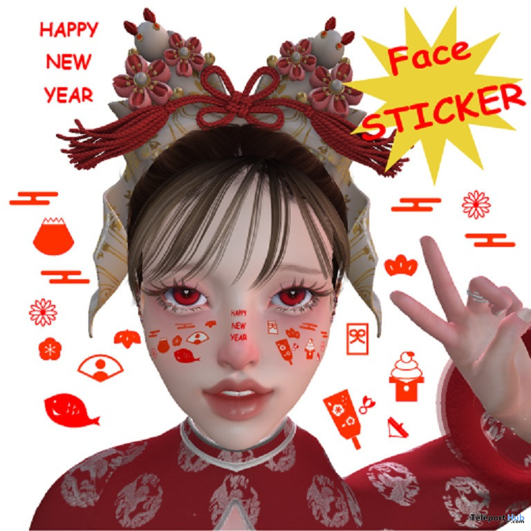 New Year BOM Face Sticker December 2022 Group Gift by hana - Teleport Hub - teleporthub.com