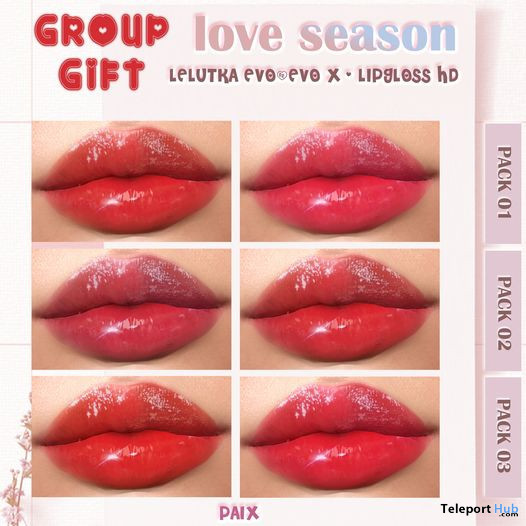 Love Season Lipglosses For Lelutka January 2023 Group Gift by PAIX - Teleport Hub - teleporthub.com