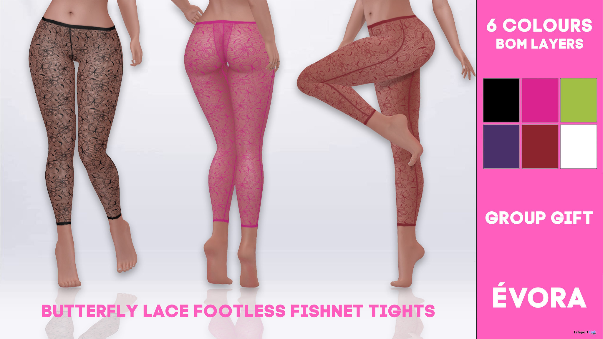 Butterfly Lace Footless Fishnet Tights March 2023 Group Gift by EVORA