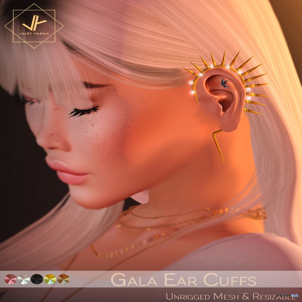 Gala Ear Cuffs March 2023 Group Gift by just Yaska - Teleport Hub - teleporthub.com