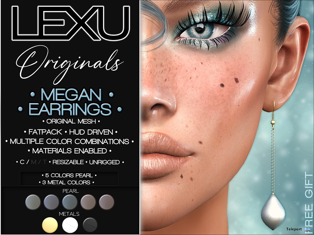 Megan Earrings May 2023 Group Gift by LEXU - Teleport Hub - teleporthub.com
