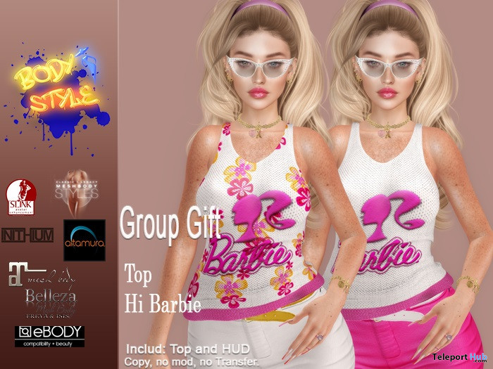 Hi Barbie Top August 2023 Group Gift by Body & Style in Model - Teleport Hub - teleporthub.com