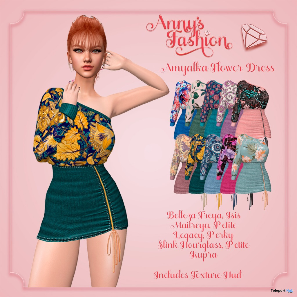 Amyalka Flower Dress Fatpack Teleport Hub Group Gift by anny's Fashion - Teleport Hub - teleporthub.com