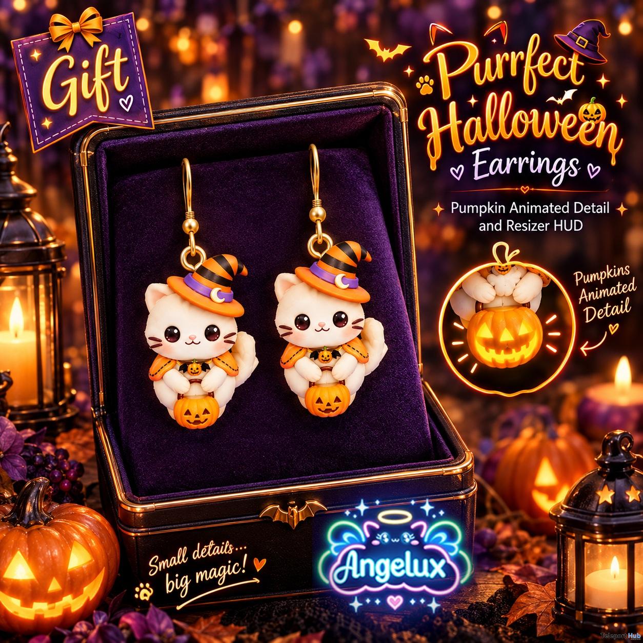Purrfect Halloween Earrings October 2026 Group Gift by Angelux - Teleport Hub - teleporthub.com